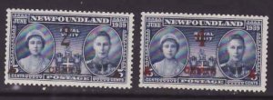 Newfoundland-Sc#250-1- id21-unused og hinged Royal Visit surcharged-1939-