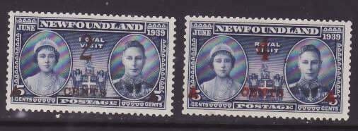 Newfoundland-Sc#250-1- id21-unused og hinged Royal Visit surcharged-1939-