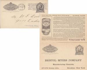 United States York Brooklyn 1909 machine  1c Sherman Attached Reply Postal Ca...