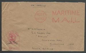 GB SOUTH AFRICA 1943 OAS cover censor FROM HM SHIP in red..................59070