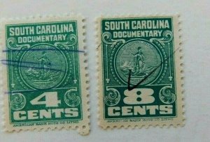 South Carolina Documentary Stamps two 4 cent & 8 cent Good