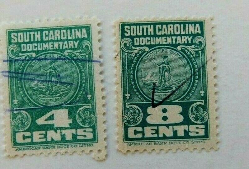 South Carolina Documentary Stamps two 4 cent & 8 cent Good