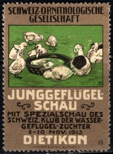 1913 Swiss Poster Stamp  Swiss Ornithological Society Young Poultry Show