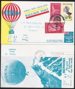 NEW ZEALAND 1968 Bernina Balloon flight postcard used......................B3829