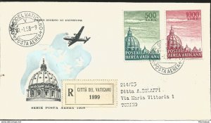 J) 1958 VATICAN CITY, AERIAL POSTAL SERIES, MULTIPLE STAMPS, REGISTERED, AIRMAIL