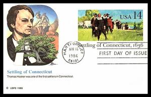 #UX109 Settling of Connecticut -  Post Card - Fleetwood Cachet 18EV