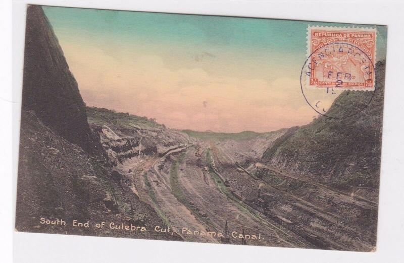 SOUTH END OF CULEBRA CUT , MAKING OF PANAMA CANAL STAMPED POST CARD R 2148