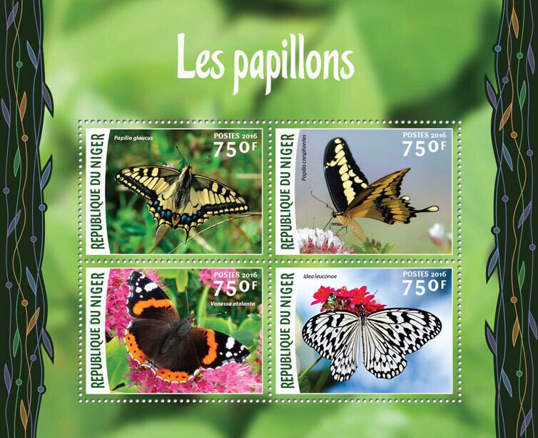 Butterflies Stamps Niger 2016 MNH Red Admiral Swallowtail Butterfly 4v M/S