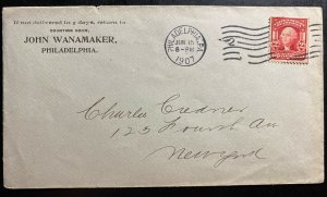 1907 Philadelphia PA Usa Advertising Cover To New York John Wanamaker