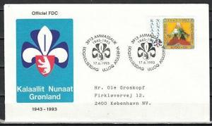 Greenland, Scott cat. B18. 50th Anniv. of Scouts issue on a First Day Cover.