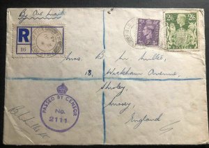 1943 Jerusalem Palestine British Field Post Airmail Censored Cover To England