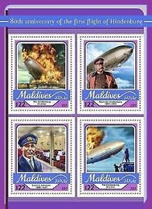 2017 Maldives. First Flight Of Hindenburg. Michel: 6843-6846. Scott Code: 3846