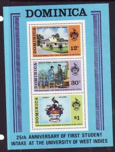 Dominica-Sc#388a- id9-unused NH sheet-First Student intake at University-1974-