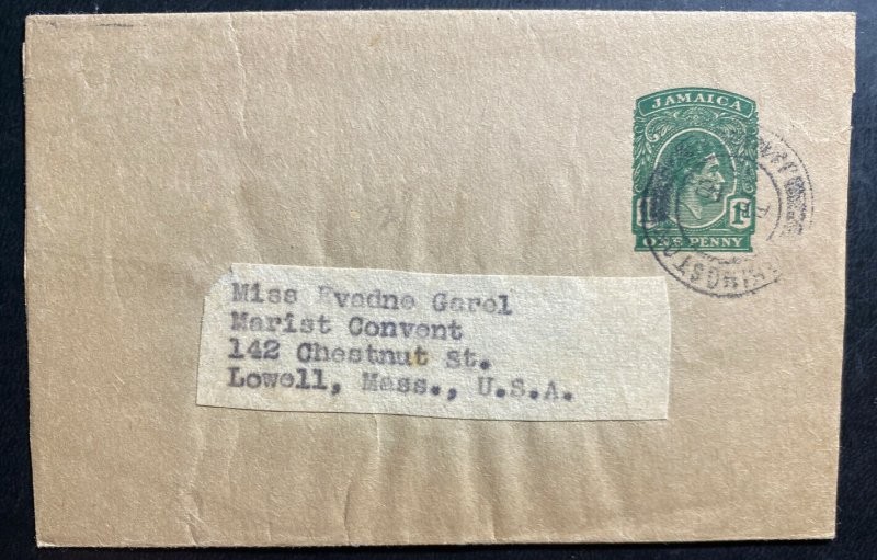 1955 Kingston Jamaica Postal Stationery Wrapper Cover To Lowell MA USA 