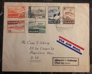 1947 Reykjavik Iceland First Day Airmail Cover FDc To Pittsfield Ma USA