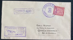 1930 Colon Canal Zone Panama First Flight Airmail Cover To Guatemala 140 Flown