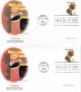 United States # 2871/2874, Christmas, 8 Different Fleetwood  First Day Covers