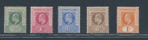 1902-03 Cayman Islands, Stanley Gibbons n. 3/7, Series of 5 Values, MH*