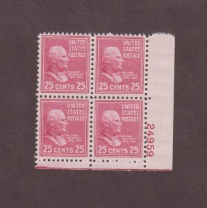 US,829, MCKINLEY, MNH, VF, PLATE BLOCK, ,1938 PRESIDENTIAL  MINT NH,OG 