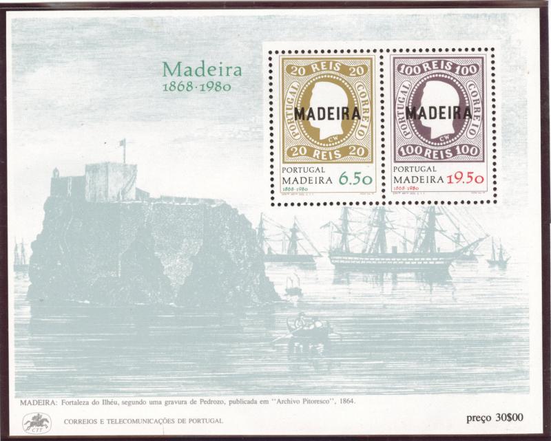 PORTUGAL MADEIRA Scott 67a MNH** 1980 stamp on stamp souvenir sheet