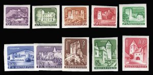 Hungary #1282-1291 Cat$100, 1960 Castles, imperf. set, never hinged