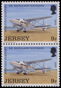 Jersey 92 Aviation History de Havilland Express 9p vert pair (2 stamps) MNH 1973 