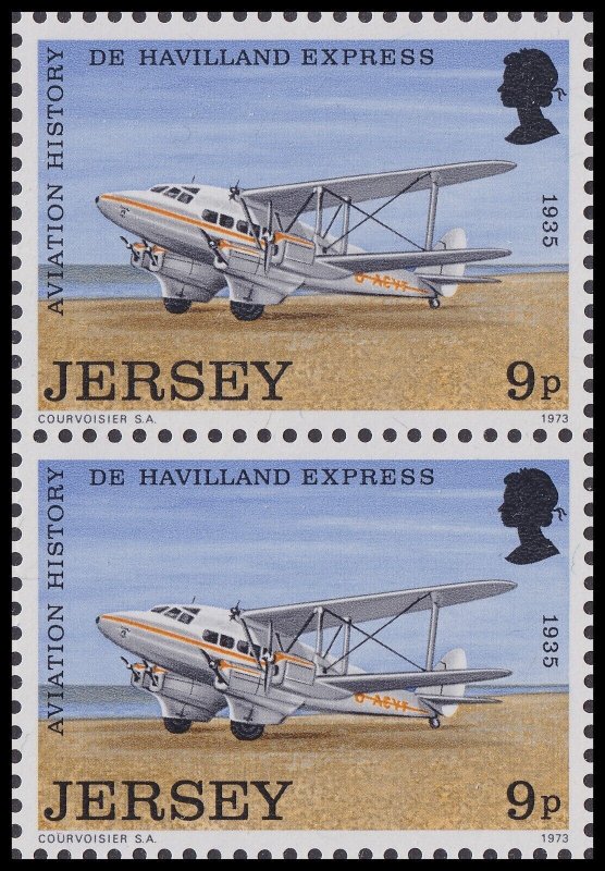 Jersey 92 Aviation History de Havilland Express 9p vert pair (2 stamps) MNH 1973