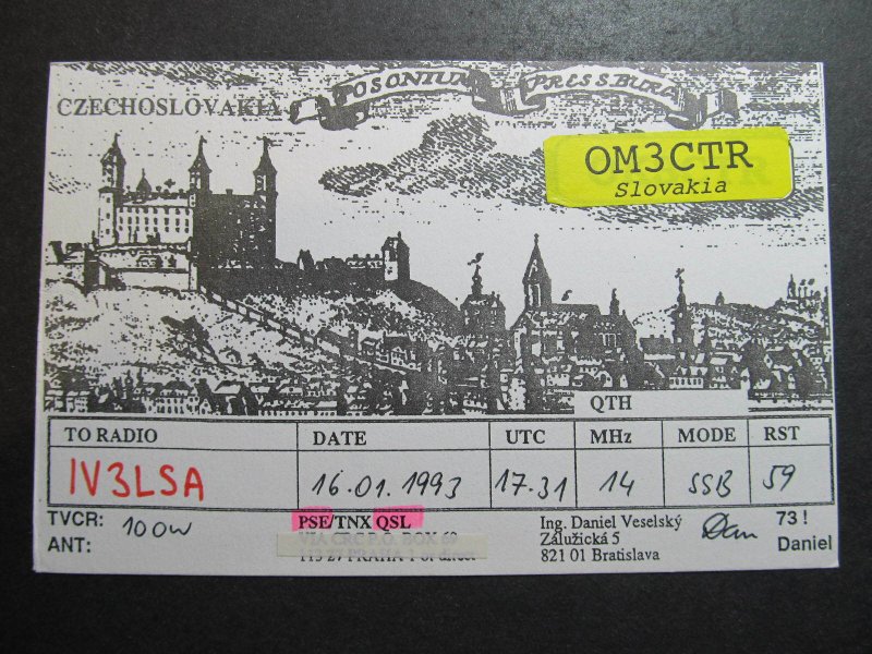 10195 Amateur Radio QSL Card BRATISLAVA SLOVAKIA