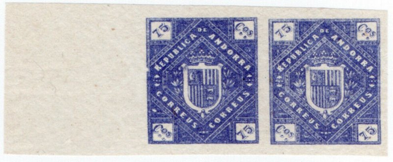 (I.B) Andorra Postal : Arms of The Republic 75c (die proof)