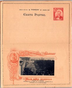 SCHALLSTAMPS PARAGUAY 1901 POSTAL ILLUSTRATED STATIONERY LETTER COMM NEW YEAR