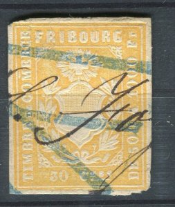 SWITZERLAND; FRIBOURG 1860s classic Cantonal issue Imperf used value