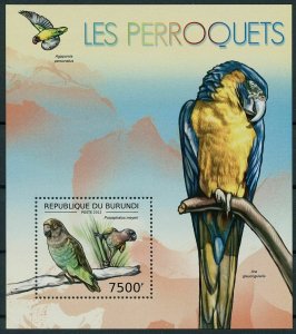 Burundi 2012 MNH Birds on Stamps Parrots Meyer's Parrot Macaws Lovebirds 1v S/S