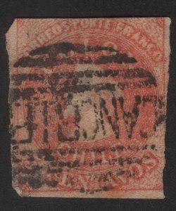 1856 Chile 5c, Wm FE5-4, Carmine red, Used, Sc 9