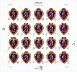 2003 37c Purple Heart Special Issue, Sheet of 20 Scott 3784a Mint F/VF NH