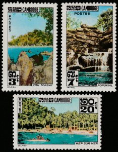 ✔️ CAMBODIA 1963 - BEACHES WATERFALL Sc. 123/125 Mi. 155/157 MNH ** [1KHP155]