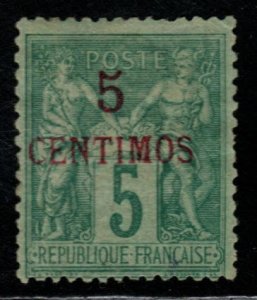 French Morocco Scott 1 MH* stamp with a collectors mark on back.