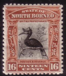YS-C151 NORTH BORNEO - Birds, Sg 174 16 Cents 1909/1923, Rhinoceros Hornbill MH