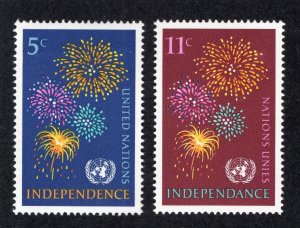 United Nations 1967 Set of 2 Fireworks, Scott 168-169 MNH, value = 50c