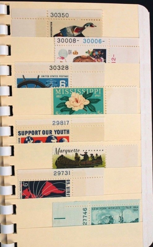 US Stamp Collection 45 MNH Plate # Singles All Different in Stock Book HARCO