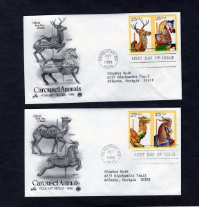 2390-2393 Carousel Animals, set/2 FDC ArtCraft/PCS addressed