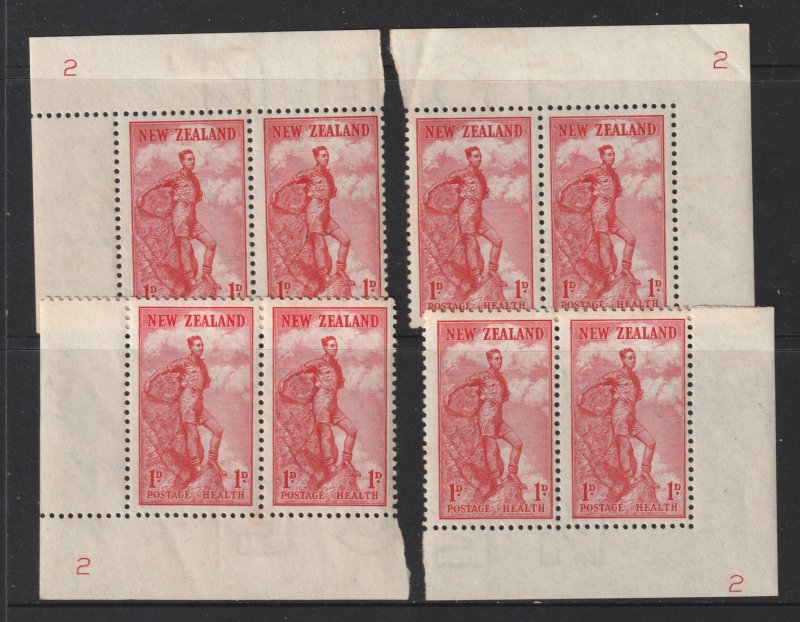 New Zealand x 4 pairs of the 1937 Health MH plate No's