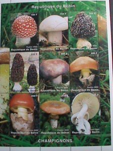 BENIN -2002-COLORFUL LOVELY MUSHROOM CTO -MNH SHEET. VERY RARE