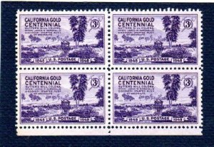 1948 California Gold Centennial Block of 4 3c Postage Stamps, Sc#954, MNH, OG