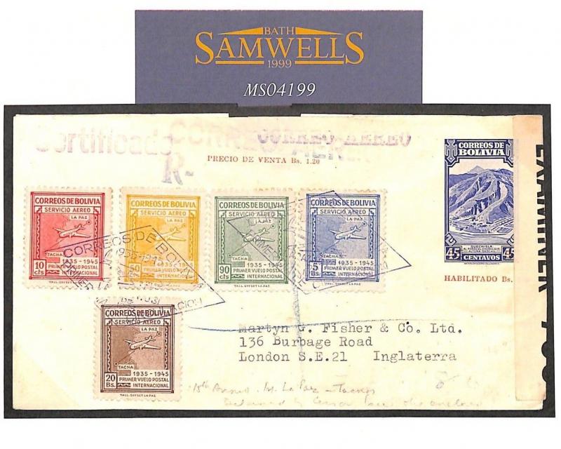 MS4199 1945 Bolivia Stationery WW2 INTERRUPTED GB Mail CONDEMNED Censor RELEASED