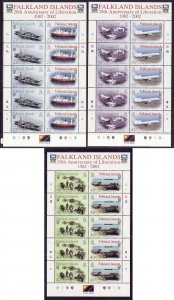 Falkland Islands-Sc#809-11- id12-three unused NH sheets of 5 pairs-20th an