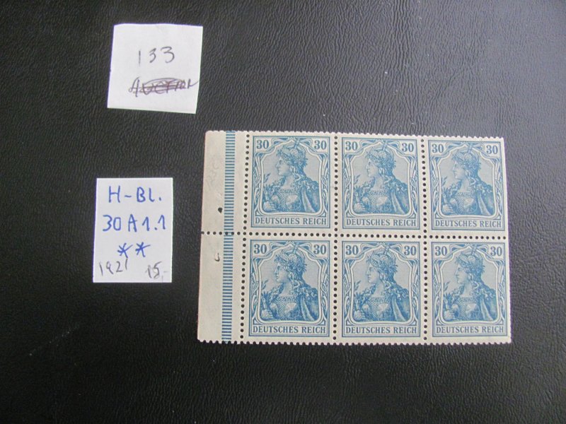 GERMANY 1921 MNH MI. 30A1.1 BOOKLET PANE 15 EUROS (133) SEE MY STORE