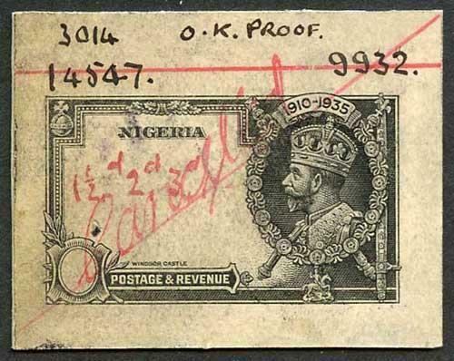 Nigeria 1935 Silver Jubilee Die Proof Wove Paper Unique (From Waterlow Archives)