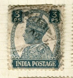 INDIA; 1938 early GVI portrait issue fine used 3p. value