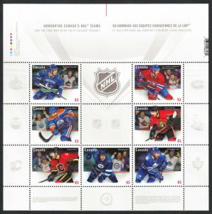 JERSEY = HOCKEY = CANADIAN NHL MiniSheet of 7 EMBOSSED stamps Canada 2013 #2669