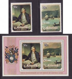 Aitutaki-Sc#171-2a- id9-unused NH set+sheet-Capt. Cook-Ships-1979-